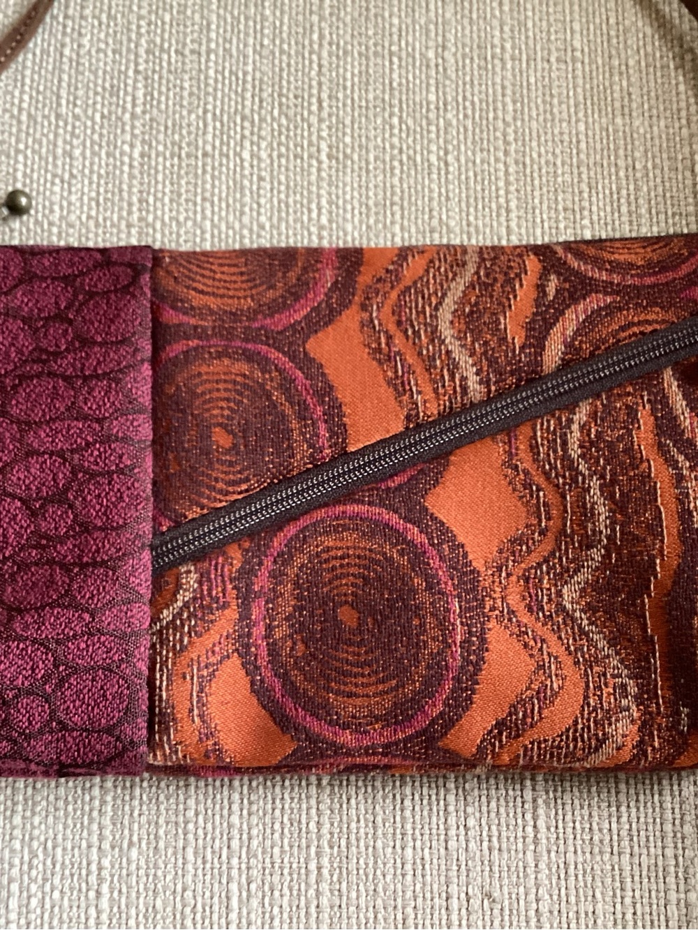 Maruca 'Tomboy' Crossbody Bag Burnt Orange Spiral & Burgundy Mixed Print